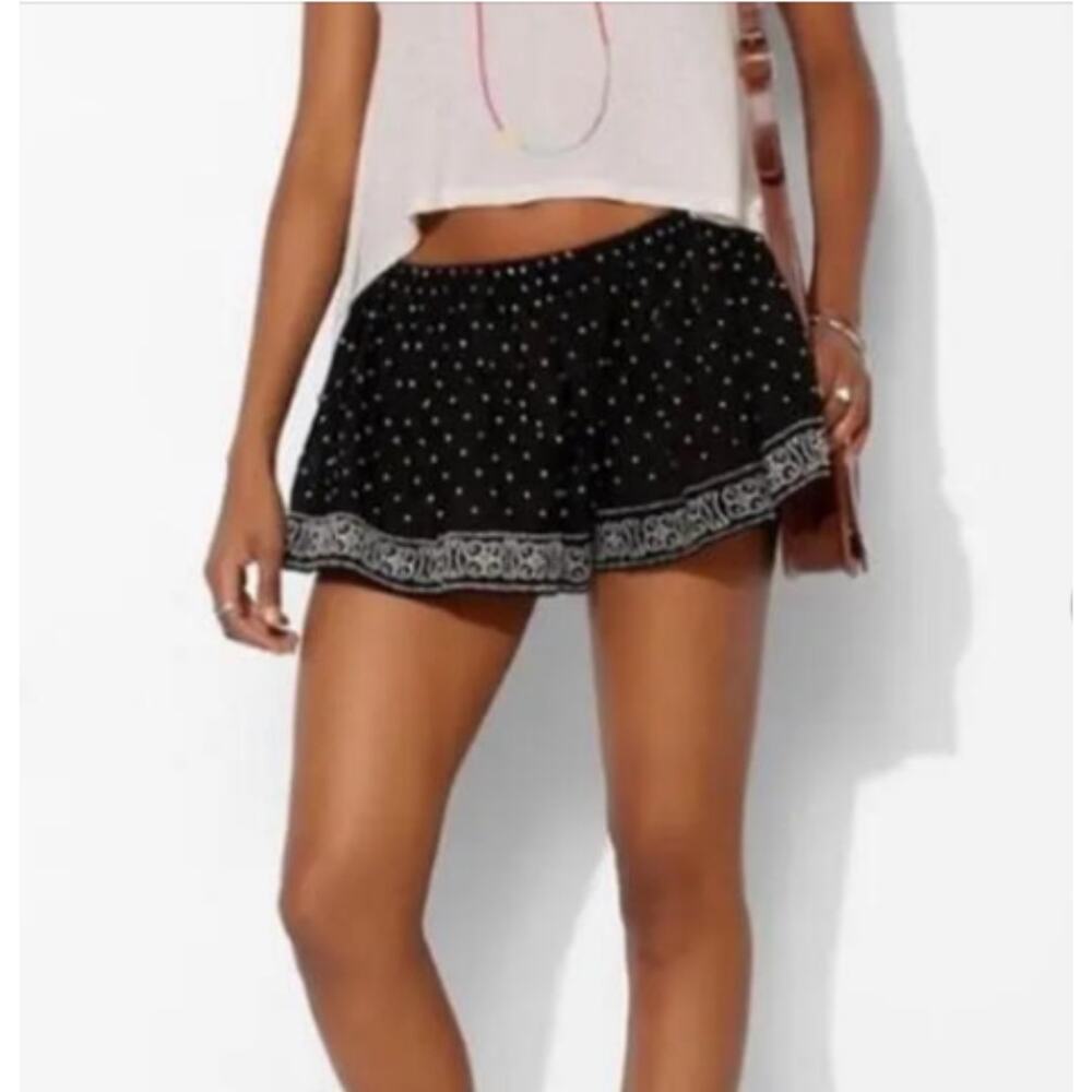 Ecote Starry Night Swing Short S Black Emboidered Pull On Elastic Waist Boho